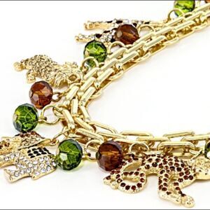 Multi Color Crystal Gold Tone Off Park Safari Charm 18” Necklace